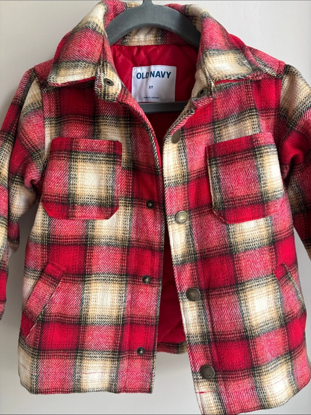 Old Navy Red Plaid Kids Pea Coat
